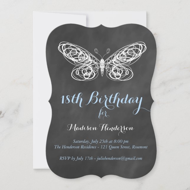 Chalkboard Butterfly 18th Birthday Invitation (Front)
