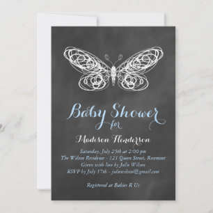 Chalkboard Butterfly Baby Shower Invitation - blue