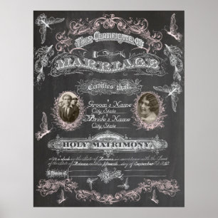 Chalkboard Butterfly Vintage Marriage Certificate Poster