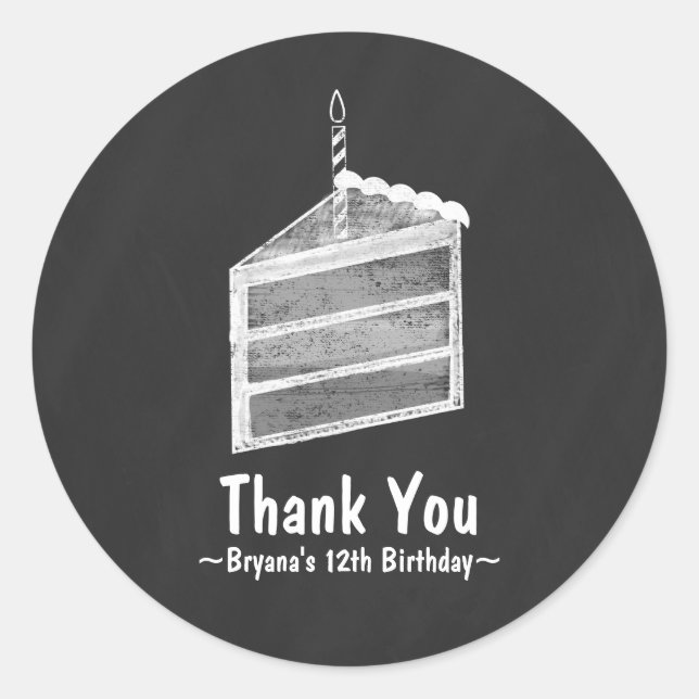 Chalkboard Cake Slice Birthday Party Favour Sticke Classic Round Sticker (Front)