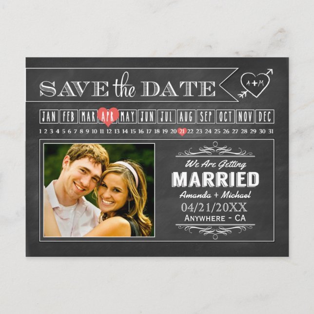 Chalkboard Calendar Photo Save The Date Cards (Front)