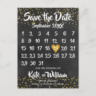 Chalkboard Calendar Save the Date Photo Gold Dust Announcement Postcard