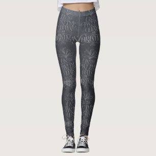 Chalkboard Calligraphy Lettering Christmas Carol Leggings