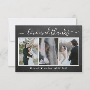 Chalkboard Calligraphy Wedding Photo Collage Thank You Card