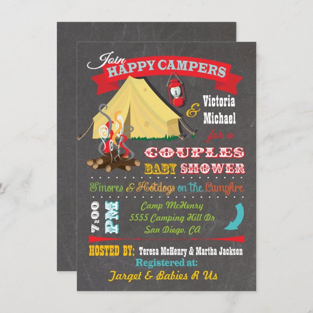 Chalkboard Camping Baby Shower Invitations (Front/Back)
