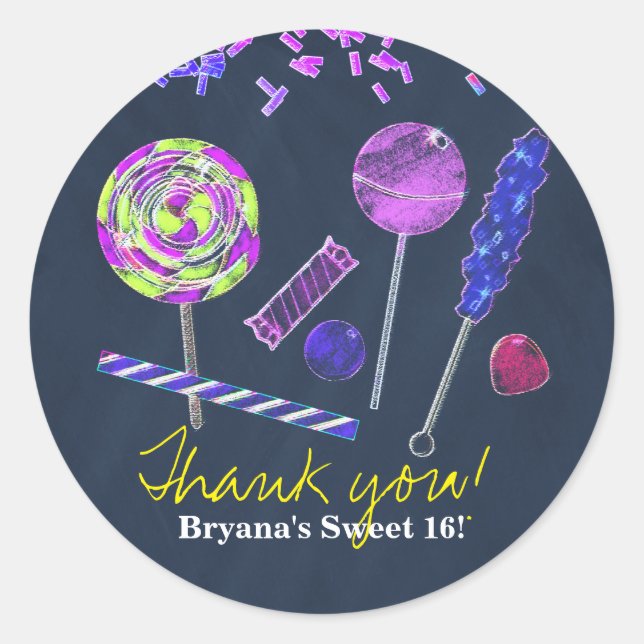Chalkboard Candy Land Sweets Chalk Doodles Party Classic Round Sticker (Front)