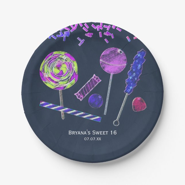 Chalkboard Candy Land Sweets Chalk Doodles Party Paper Plate (Front)