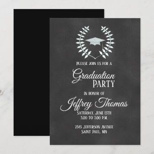 Chalkboard Cap & Leaves Grad Invitation 5" x 7"