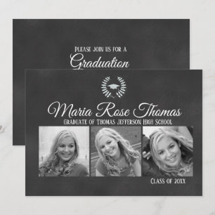 Chalkboard Cap & Leaves Grad Invitation 5" x 7"