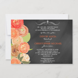 Chalkboard Cascading Fall Flowers Wedding Invite