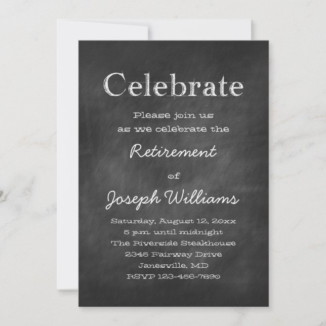Chalkboard Celebrate Retirement Party Invitations (Front)