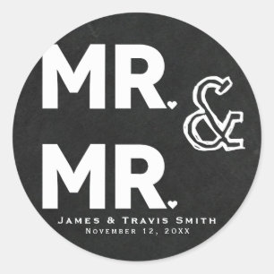 Chalkboard Chalk MR. & MR. Gay Wedding Engagement Classic Round Sticker