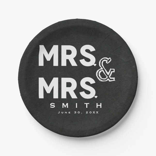 Chalkboard Chalk MR. & MR. Gay Wedding Engagement Paper Plate (Front)