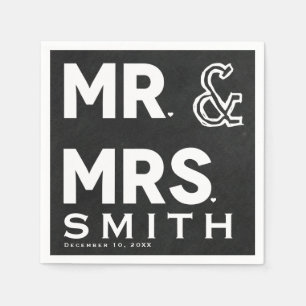 Chalkboard Chalk Mr. & Mrs. Wedding Engagement Napkin