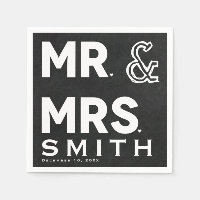 Chalkboard Chalk Mr. & Mrs. Wedding Engagement Napkin (Front)