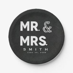 Chalkboard Chalk Mr. & Mrs. Wedding Engagement Paper Plate