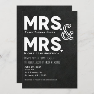 Chalkboard Chalk Mrs. & Mrs. Wedding Engagement Invitation