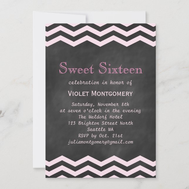 Chalkboard & Chevrons Sweet Sixteen Invitation (Front)
