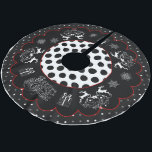 Chalkboard Christmas and Polka Dots Tree skirt<br><div class="desc">Stylish chalkboard Christmas Tree skirt with reindeer and snowflakes. Scalloped trim design on inner edge and polka dot border in black,  grey and white.</div>