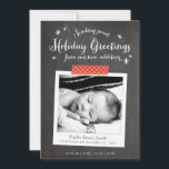 Chalkboard Christmas Baby Announcement<br><div class="desc">A perfect choice for new parents, this holiday card sends Christmas greetings while showcasing your sweet new addition in modern rustic style featuring a chalkboard background and style photo frame accented with red polka dot washi tape. Personalise the front with baby's birth details and the back with a family photo...</div>