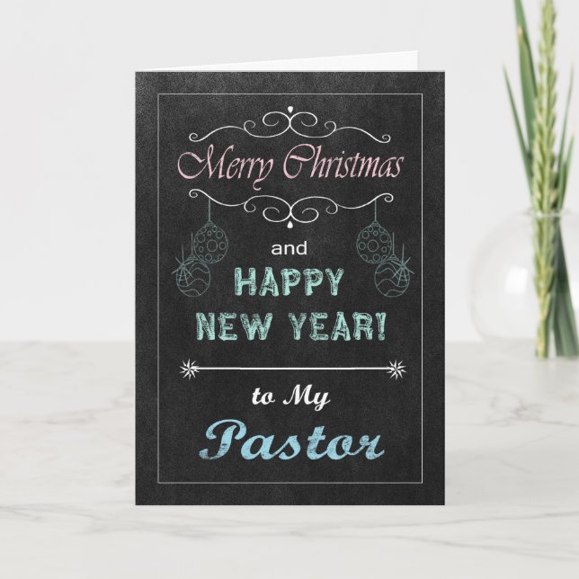 Chalkboard Christmas Card for Pastor (Front)