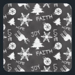 Chalkboard Christmas Fun Pattern Holiday Square Sticker<br><div class="desc">Just like writing on the schoolteacher's blackboard,  this fun and festive chalk board pattern looks like white handwritten text and drawings on a slate grey background.</div>