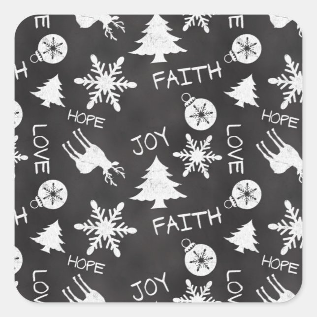 Chalkboard Christmas Fun Pattern Holiday Square Sticker (Front)
