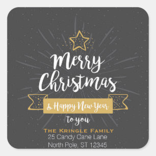 Chalkboard Christmas Happy New Year Family Address Square Sticker