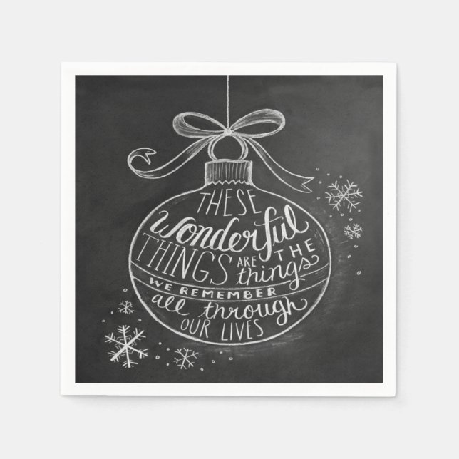 Chalkboard Christmas Holiday Ornament Napkins (Front)