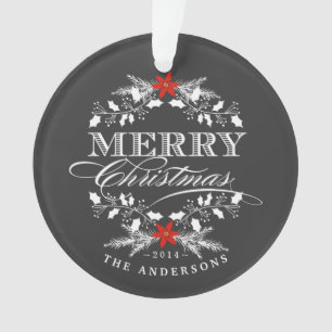 Chalkboard Christmas Holly Family Photo Ornament