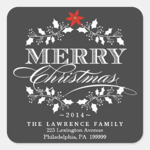 Chalkboard Christmas Holly Wreath Address Stickers