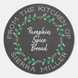 Chalkboard Christmas Holly Wreath Kitchen Treats Classic Round Sticker