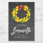 Chalkboard Christmas limoncello wreath, label<br><div class="desc">Chalkboard Limoncello label for a small bottle with a hand drawn lemon wreath.</div>