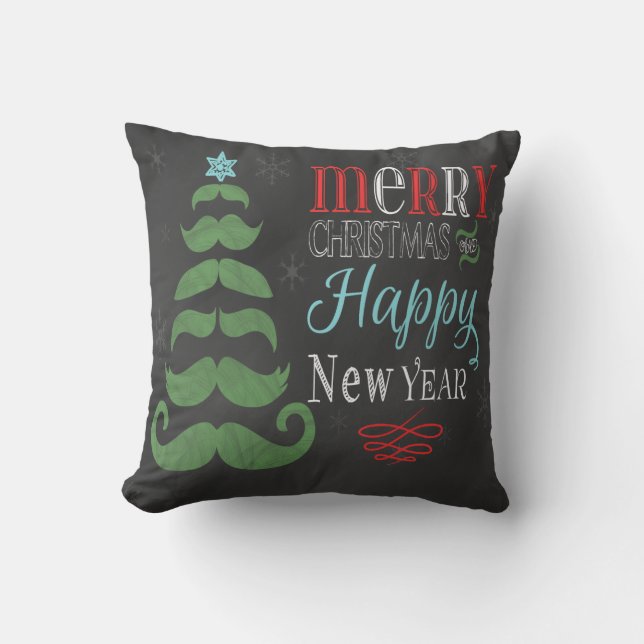 Chalkboard Christmas Moustache Novelty Pillow (Front)