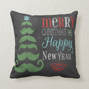 Chalkboard Christmas Moustache Novelty Pillow