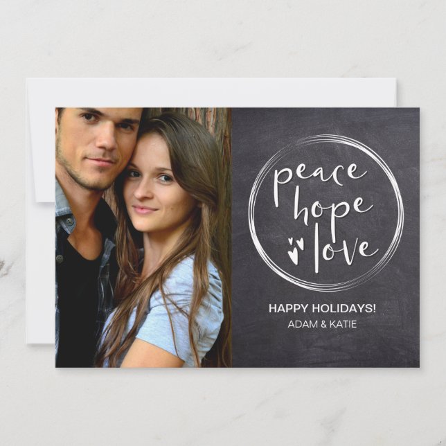 Chalkboard Christmas PEACE HOPE LOVE Personalised Holiday Card (Front)