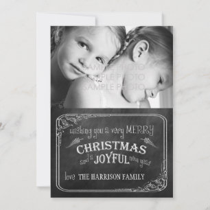 Chalkboard Christmas Photo Card//Red Stripes Holiday Card