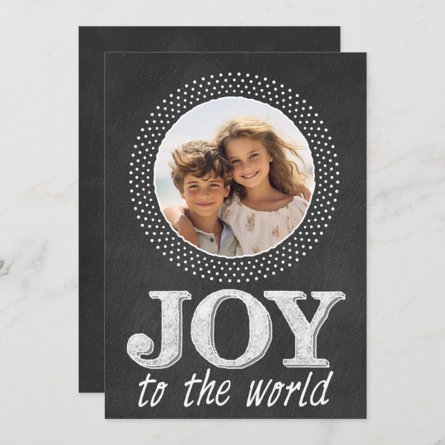 Chalkboard Christmas typography Photo Joy World Holiday Card (Front/Back)