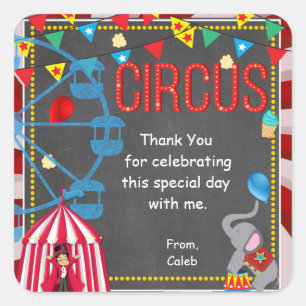 Chalkboard Circus Carnival Birthday Party Favour Square Sticker