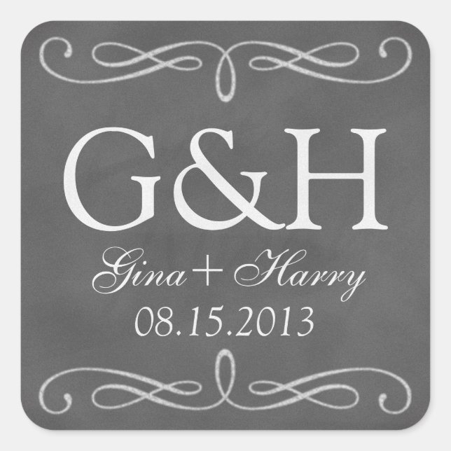 Chalkboard classic swirl 2 monogram favour seal (Front)