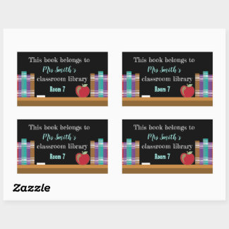 Chalkboard classroom library bookplates rectangular sticker