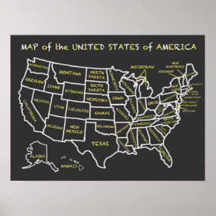 Chalkboard Classroom Map of the United States Poster