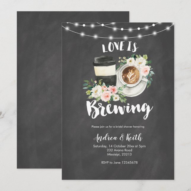 Chalkboard Coffee Love is Brewing Bridal Shower Invitation (Front/Back)
