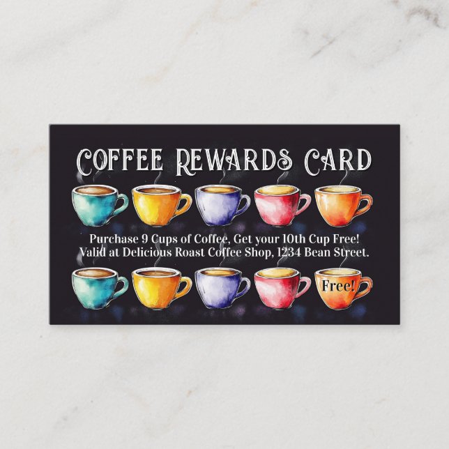 Chalkboard Coffee Shop Rewards Loyalty Punch Card (Front)