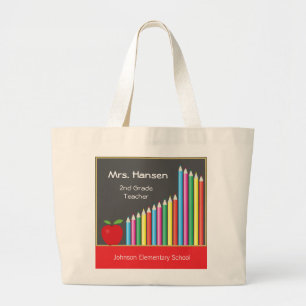 Chalkboard & Coloured Pencils Teacher Large Tote Bag
