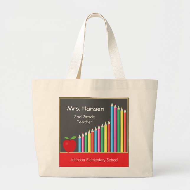 Chalkboard & Coloured Pencils Teacher Large Tote Bag (Front)