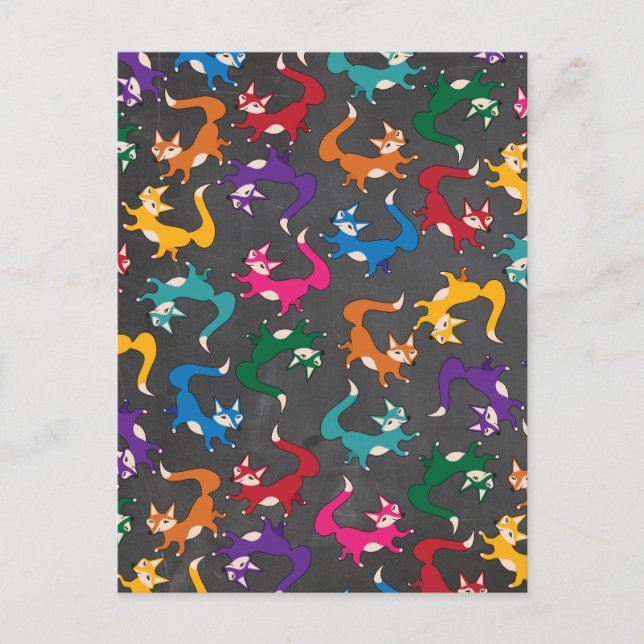 Chalkboard Colourful Foxes Postcard (Front)