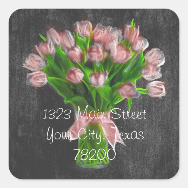 Chalkboard Coral Pink Tulips Address Label (Front)