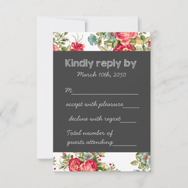 Chalkboard Country Chintz Wedding RSVP (Front)