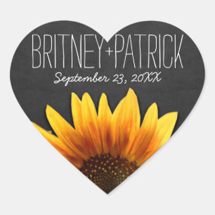 Chalkboard Country Rustic Sunflower Wedding Favour Heart Sticker
